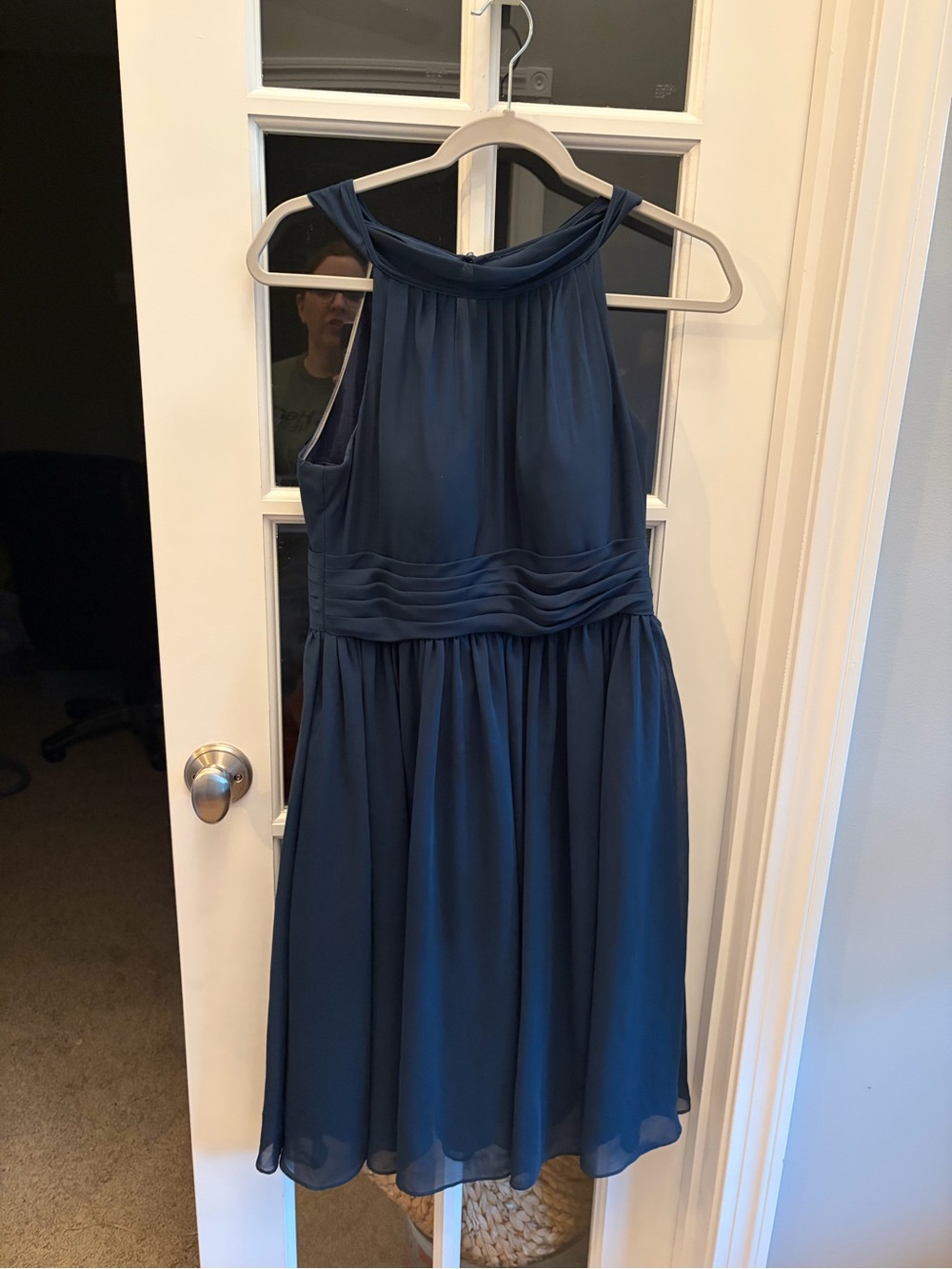 Azazie Navy High-Neck Chiffon Midi Dress